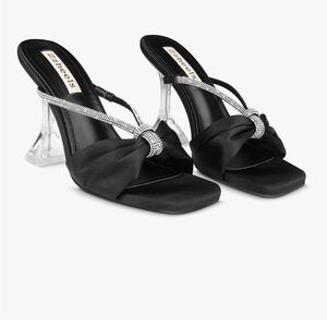 Rhinestone Bow heels Square toe slip Dress Sandals